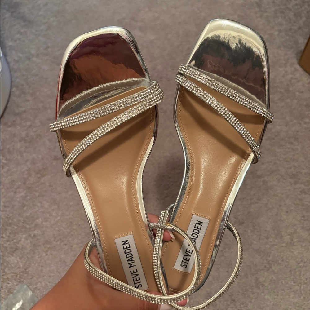Steve Madden Shiny Silver Strappy Heels